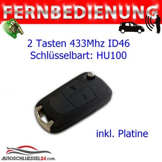 Ersatz Fernbedienung geeignet fr Opel - 2 Tasten 433 Mhz HU100, ID46 Corsa  D