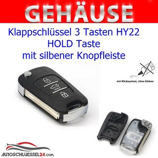 Ersatz Klappschlssel geeignet fr Hyundai  - 3 Tasten HOLD Taste HY22 mit silberner Knopfleiste