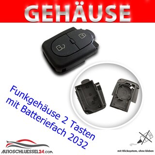 Ersatz Funkgehäuse geeignet für Audi - 2 Tasten 2032 mit Batteriefach