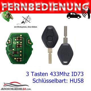 Ersatz Fernbedienung geeignet für BMW -3 Tasten  433 MHz  HU58 EWS
