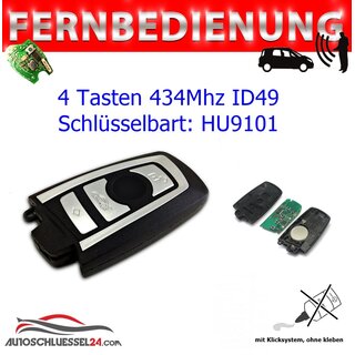 Ersatz Fernbedienung geeignet für BMW - 4 Tasten 434MHz, HU9101, ID49, Smartcard geeignet für F Series KEYLESS