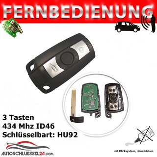 Ersatz Fernbedienung geeignet für BMW -3 Tasten 434 MHz CAS 3 HU92