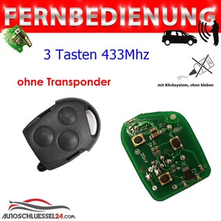 Ersatz Fernbedienung geeignet fr Ford  - 3 Tasten - 433 MHz ohne Transponder - geeignet fr Glastransponder, Fiesta, Transit, Mondeo