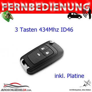 Ersatz Fernbedienung geeignet für Opel - 3 Tasten 434 MHz ID46 geeignet für Insignia, Astra J