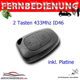Ersatz Fernbedienung geeignet fr Renault - 2 Tasten 433 MHz ID46 PCF 7946 geeignet fr Clio 2, Kangoo 2, Maste 2, Traffic 2, Movano