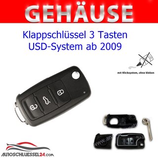 Ersatz Klappschlüsselgehäuse geeignet für Volkswagen - 3 Tasten UDS-System ab 2009, HU66
