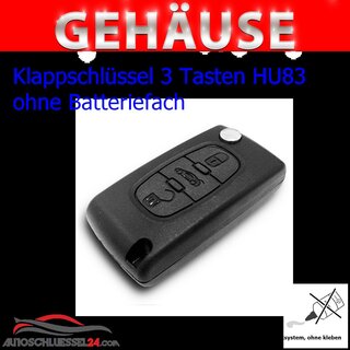 Ersatz Klappschlssel geeignet fr Citroen - 3 Tasten HU83 Schiebetuer ohne Batteriefach