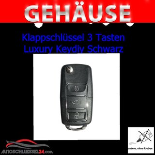 Ersatz Klappschlüsselgehäuse geeignet für Volkswagen - 3 Tasten Luxury Keydiy schwarz, HU66