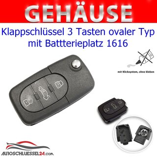 Ersatz Klappschlüsselgehäuse geeignet für Volkswagen - 3 Tasten oval mit Batteriefach 1616, HU66