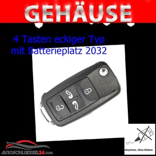 Ersatz Klappschlüsselgehäuse geeignet für Volkswagen - 4 Tasten eckig mit Batteriefach 2032, HU66