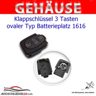 Ersatz Klappschlüssel geeignet für Volkswagen - 3 Tasten oval mit Batteriefach 1616