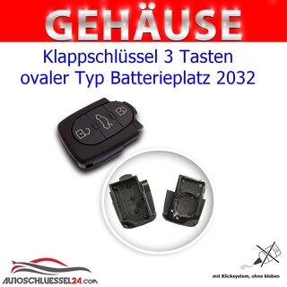 Ersatz Klappschlüssel geeignet für Volkswagen - 3 Tasten oval mit Batteriefach 2032