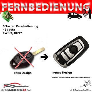 Ersatz Fernbedienung geeignet fr BMW - 4 Tasten 433 MHz EWS E36, E46, HU92