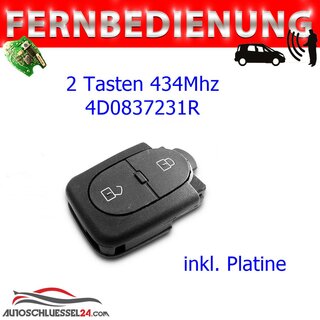 Ersatz Fernbedienung geeignet für Audi - 2 Tasten 434Mhz, 4D0837231R geeignet für A3, A4, A6, Cario, RS4