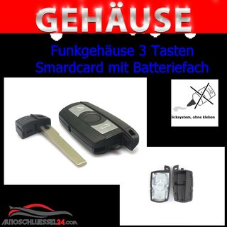 Ersatz Funkgehäuse  geeignet für BMW Smartcard - 3 Tasten mit Batteriefach, HU92