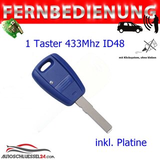 Ersatz Fernbedienung geeignet für Fiat - 1 Taste 433 MHz FIR 114 ID48 1T SIP22 ZR44  geeignet für Fiat Doblo mit ZEDFULL !!