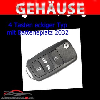 Ersatz Klappschlsselgehuse geeignet fr Volkswagen - 4 Tasten + Seiten Paniktaste eckig mit Batteriefach 2032