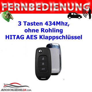 Ersatz Fernbedienung geeignet für Renault - 3 Tasten 434MHz,  Ohne  Rohling HITAG AES Klappschlüssel