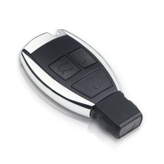 Ersatz Funkgehäuse geeignet für Mercedes Benz - 3 Tasten Smartcard Umbaugegäuse mit neuer Chromlieste
